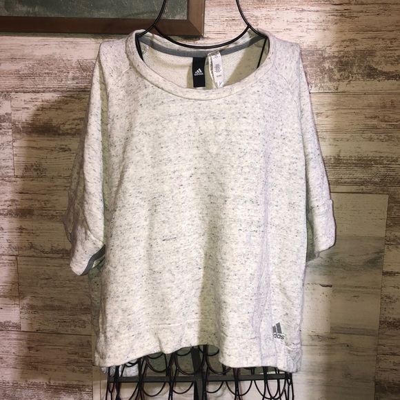 Adidas heathered gray high low crop top sweatshirt XL SWEATSHIRT CREWNECK - Picture 2 of 8